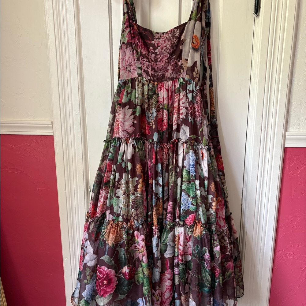 Anthropologie BHLDN Isabella Tiered Square-Neck A-Line Midi Dress